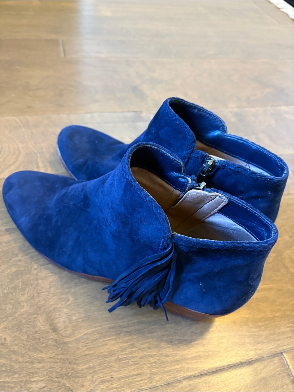 Sam Edelman Paige Navy Suede Fringe Ankle Boots Size 9.5